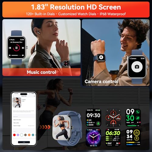 Image of Smart Watch with Alexa Built-in, 1.83 inch HD Touchscreen Fitness Tracker, Bluetooth Notifications /Calls, IP68 Waterproof, 120+ Sport Modes, 24 /7 Heart Rate & Sleep Monitor for iPhone Android iOS (Blue)