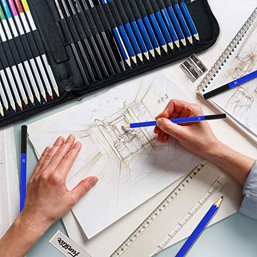 ADAXI 43-Piece Colored Pencil Set and Sketch Pen Set - Professional Watercolor Pencils for Adults/Kids, w/ Black Zipper Case & Two 50-Page Sketchbooks - Durable Art Pencils for Coloring, Sketching, Blending