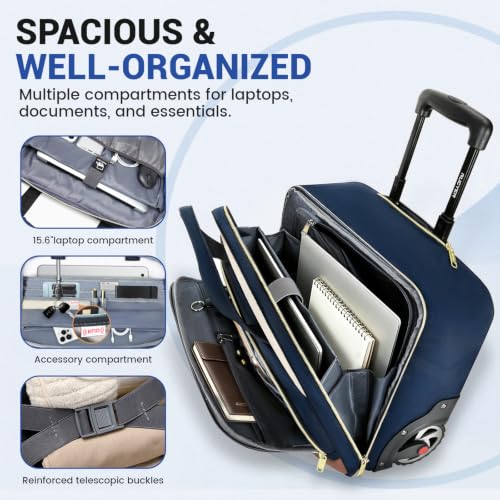 Image of RUCYEN Rolling Laptop Bag,Rolling Briefcase for Men & Women,Laptop Briefcase on Wheels,Carry On Bag for Business Travel