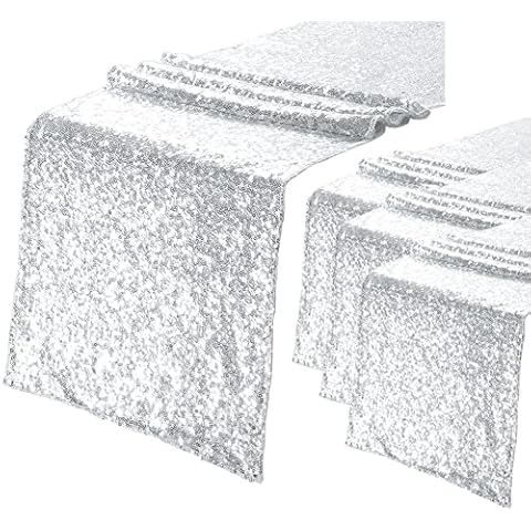 Eternal Beauty Sequin Table Runner - Sparking Sequins Table Runners for Party/Christmas/Wedding, 12 x 72 inches, Silver,Pack of 4 Cover