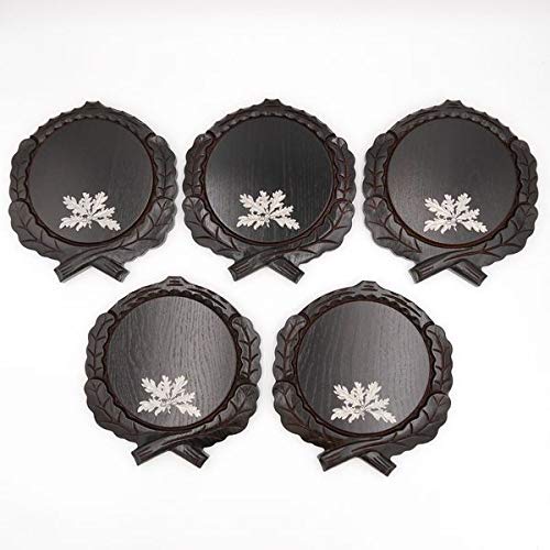 GTK - Juego de 5 placas de cuña talladas oscuras AF 17,5 cm con 5 hojas de roble de 6 hojas, portada, cuñas, tabla de especias, cartel para trofeos