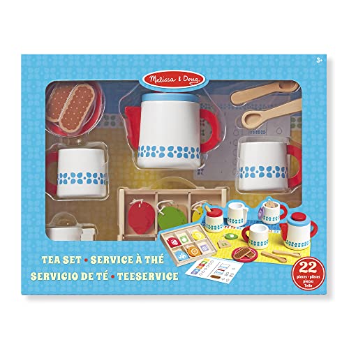 Melissa & Doug Steep & Serve Wooden Toy Tea Set , Wooden Toys , Kids Tea Set , Pretend Play , Play Food , Tea Party Set Kids Age 3+ , Gift for Boys or Girls , Tea Set for 3 year old Girls
