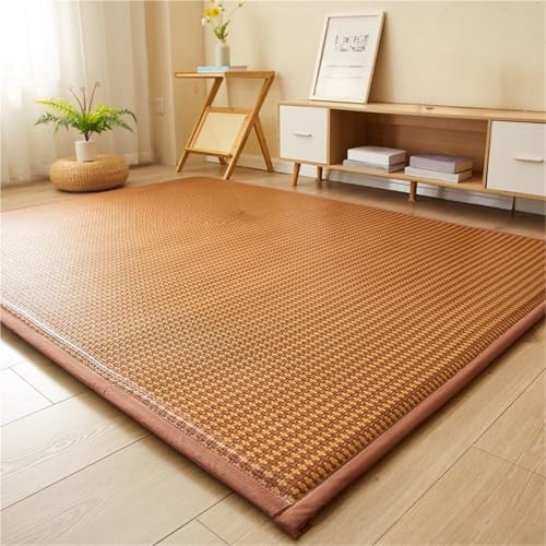 Colchón de futón japonés de fibra natural, alfombra de ratán tejida antideslizante, transpirable, diseño reversible para sala de estar y dormitorio, marrón, 120 x 190 cm