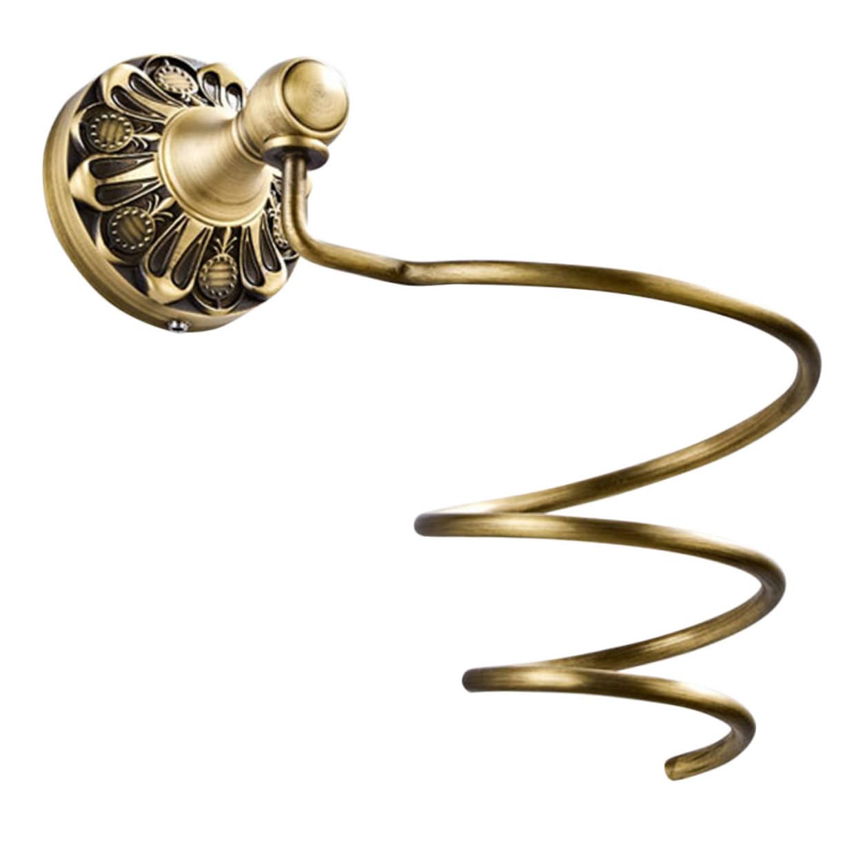 Supporto a Spirale per Asciugacapelli in Rame Oro da Parete | Foratura di Fissaggio 6mm, Adatto al Bagno, Finitura Semplice Contemporanea