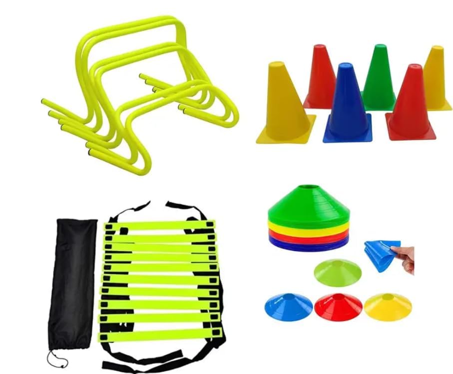 JAXTON Agility Training Kit for Football & Fitness | 4 Mtr Speed Ladder, 10 Saucer Cones, 6 Inch Cones, 6 Hurdles | Sports Workout Set-image-3
