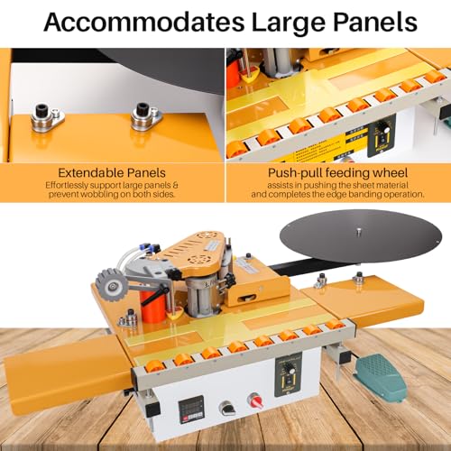 Image of Portable Woodworking Edge Banding Machine, Dual-Use for Curved and Straight Edges Auto Cut-Off 2-Side Gluing Variable Speed Smart Temp Control