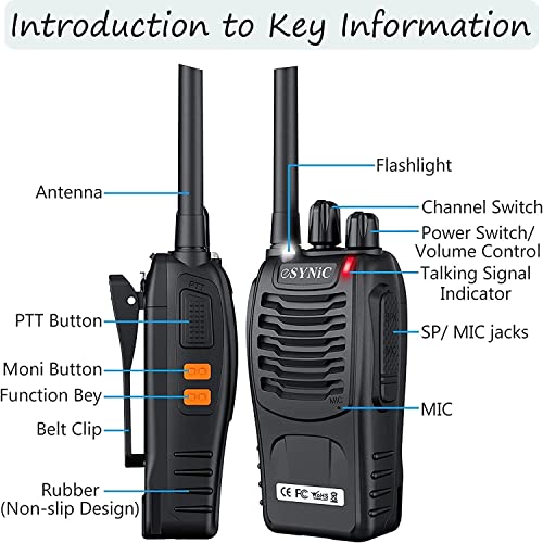 ESYNiC Paio Walkie Talkie Radio Ricaricabile PMR