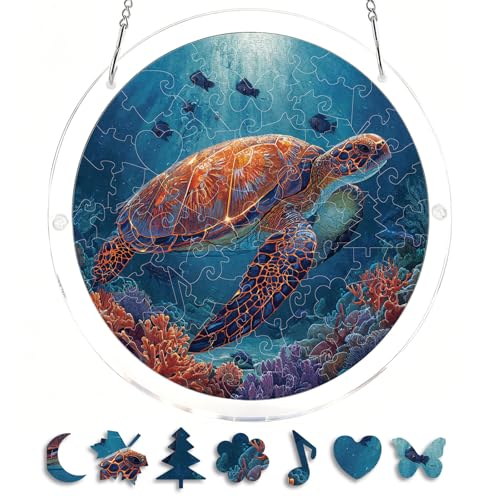 Puzzle Acílico Suncatcher 83 piezas, Puzzle Acrílico Suncatcher, Tortuga Marina y Peces de Coral, Decoración Colgante de Ventana de 9 pulgadas, Rompecabezas Temático de Vida Marina para Adultos miniatura 1