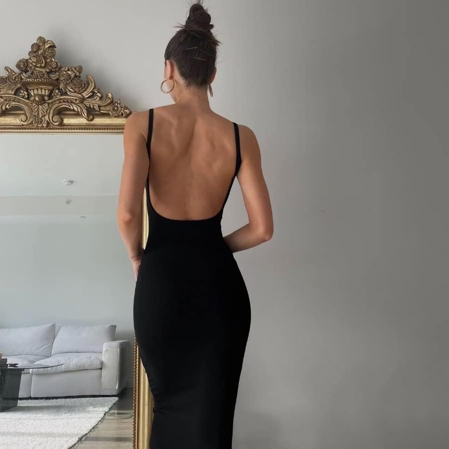 Women Backless Maxi Tank Dress Bodycon Sexy Open Back Hollow Long Dresses Sleeveless Elegant Cocktail Party Dress - Image 3