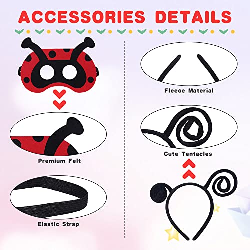 Aomig Ladybird Costume for Kids 3Pcs Ladybird Fancy Dress Animal Costume with Ladybird Wings, Headband and Eye Mask - Image 4