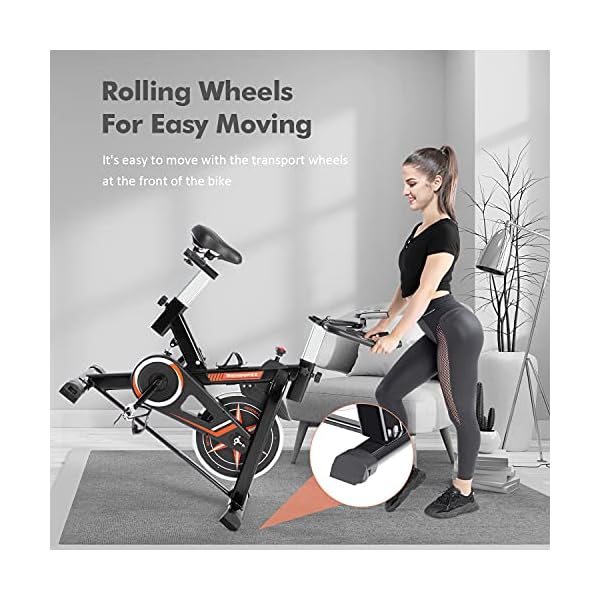 REHOOPEX Exercise Bikes - Indoor Cycling Bike Stationary with LCD Monitor and Tablet Mount, Quiet Belt Drive Stationary Bike for Home Cardio Workouts