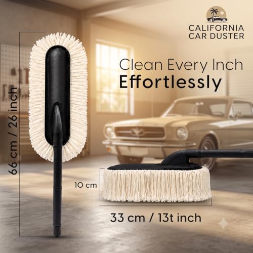 Image of Car Duster Brush with Extendable Handle | Soft Cotton Car Cleaning Duster | Scratch Free Dust Remover for Car, SUV, Bike & Home | Reusable Washable Cleaning Brush