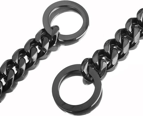 Miniatura 2 de RUMYPET Collar de cadena de perro negro de 0.433in0.591in0.748in, cadena de eslabones cubanos a prueba de mordidas, collar de cadena de perro para