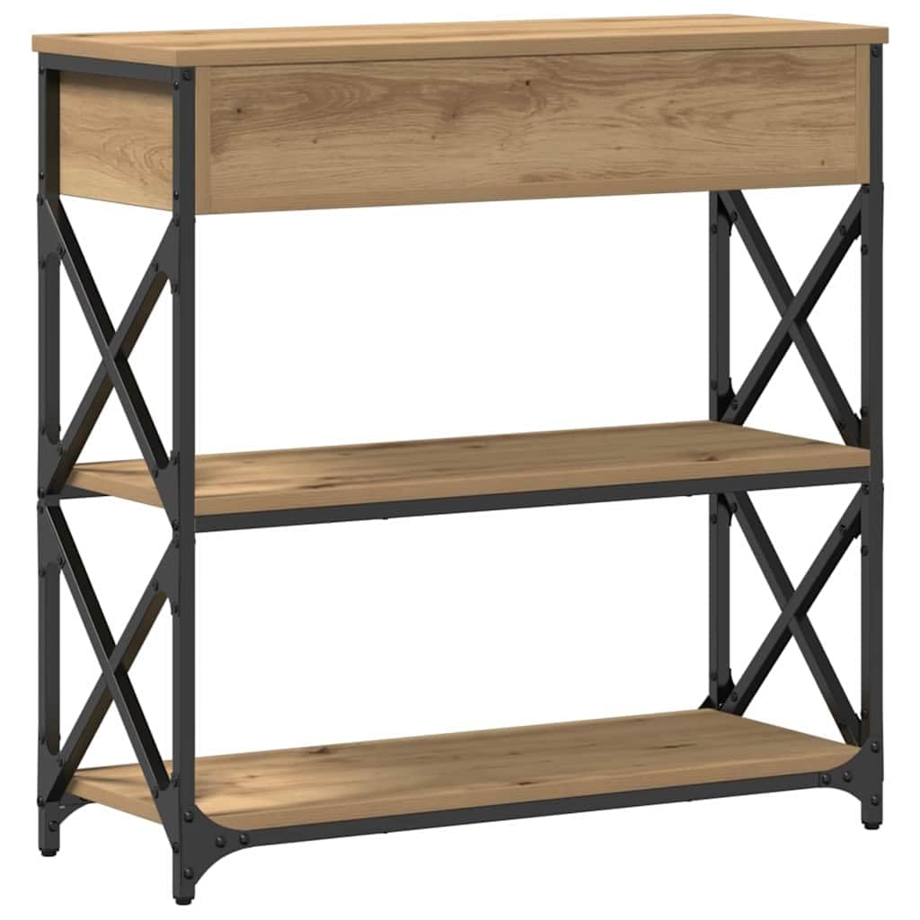vidaXL Table Console avec tiroir chêne Artisanal 75 x 28 x 75 cm, Table d'appoint pour Salon, Cadre en Acier rectangulaire, Rangement Chic pour Couloir, unité d'affichage en Bois Robuste