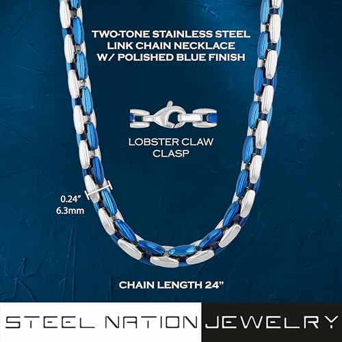 Stainless Steel and Blue Ion-Plate 6.3mm Oval Link 24" Chain Necklace4