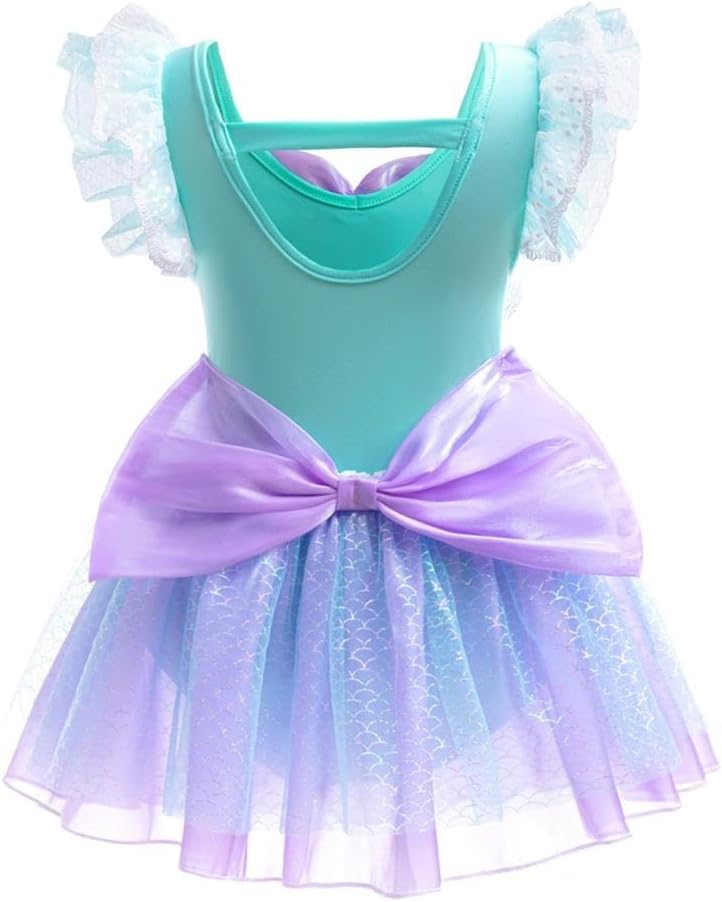 Dressy Daisy Mermaid Bathing Suit for Girls Toddler Princess One-Piece Swimsuit Shiny Tulle Pool Party Outfit Beachwear - Image 2