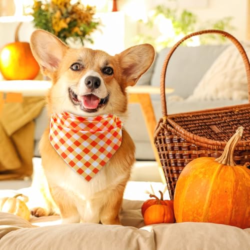 Image of Abbylike 50 Pcs Fall Plaid Dog Bandanas Bulk, Autumn Gingham Pattern