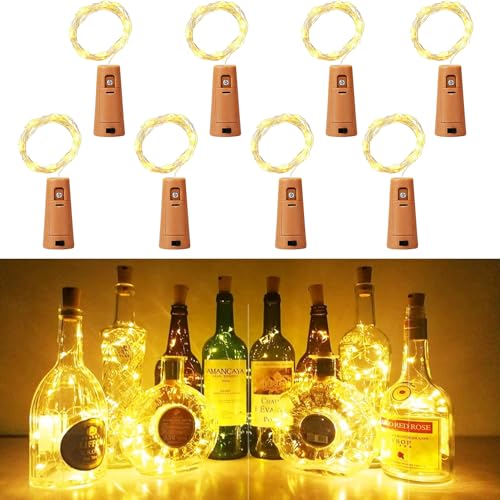 Bottle Lights 8pcs, 2m 20 LED Cork Lights for Wine Bottles,Copper Wire Light for Bottle for Birthday, Wedding, Christmas DIY Indoor/Outdoor Table Decoration (Warm White)