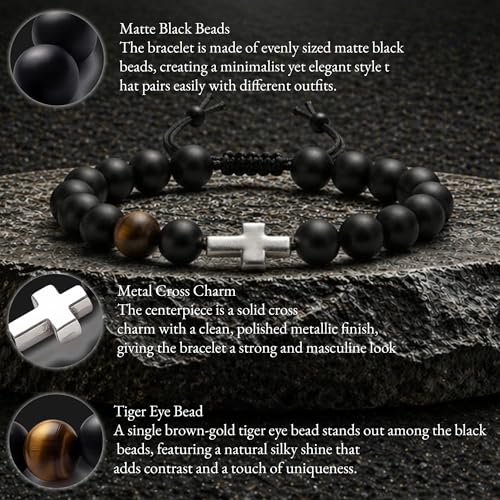 Pulsera cristiana para hombre con cuentas religiosas miniatura 6