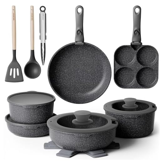 YASHE Set di Pentole da 20 Pezzi con Rivestimento Antiaderente, Manici Rimovibili, Compatibili con Induzione, Forno fino a 230°C, Lavabili in Lavastoviglie, Impilabili, Ideali per Famiglie, Nero