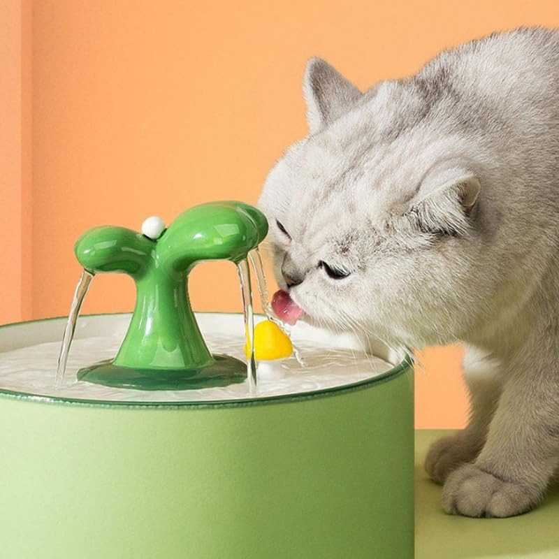 Cat Water Fountain Ceramic Cat Water Fountain 1.5L Large Water Fountain for Cats Indoor Easy Cleaning Dishwasher Safe Pet Water Fountain Dog Water Dispenser Drinking Fountain(Green Tree, L)