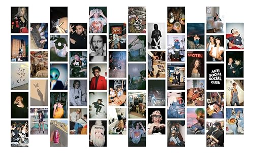 Image of Pack of 54 Grunge Wall Collage Kit Posters - 4 x 6 Inches Wall Decor Poster - Wall Art For Bedroom, Living room, Office - 1 Tissue Tape