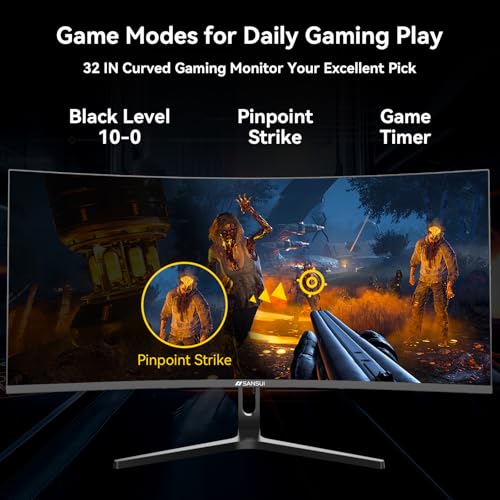 undefined SANSUI 32 Inch Curved 240Hz Gaming Monitor High Refresh Rate, FHD 1080P Gaming PC Monitor HDMI DP1.4, Curved 1500R, 1Ms MPRT, HDR,Metal Stand,VESA Compatible (ES-G32C3F DP Cable Incl.) の商品画像 5