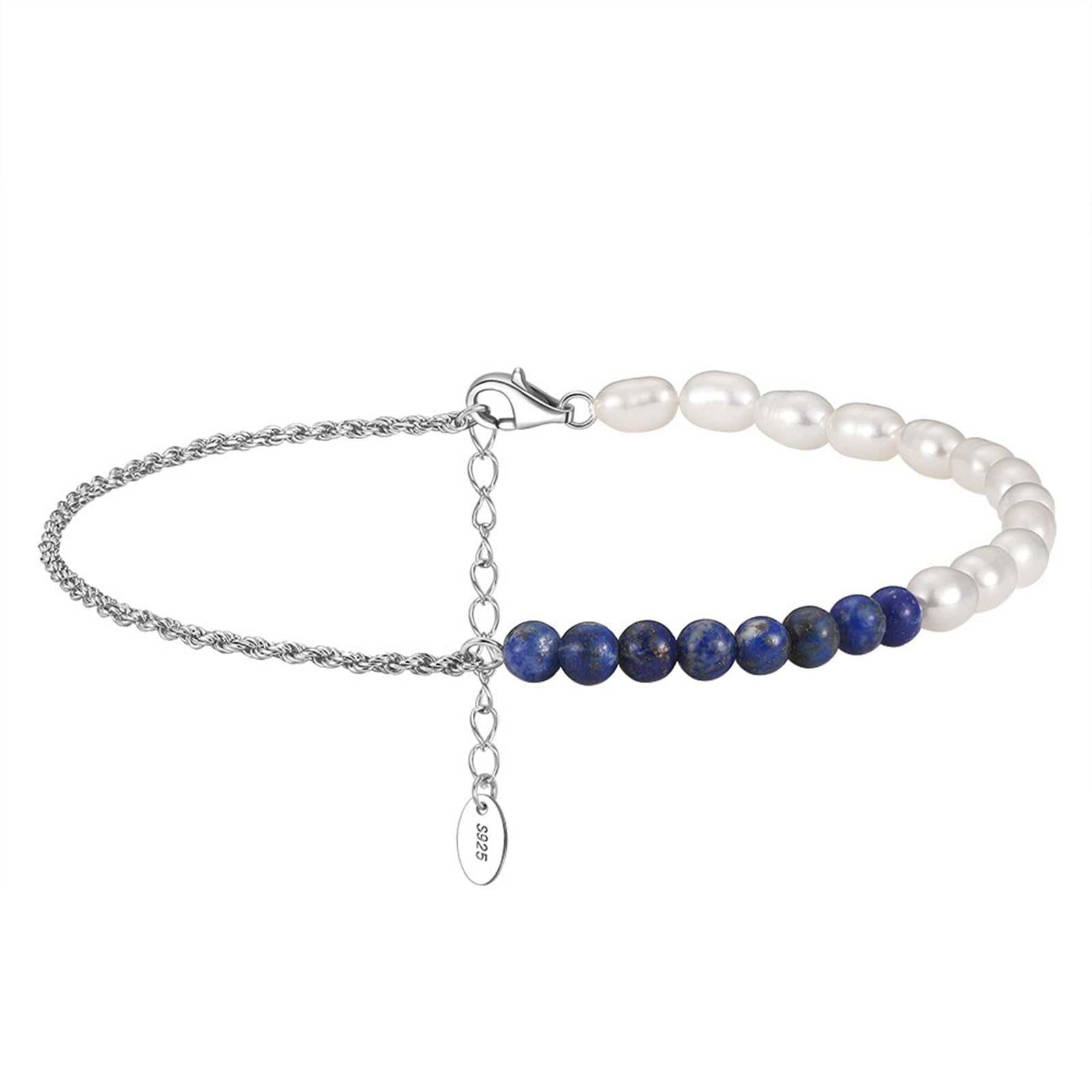 Cavigliera Argento 925 Donna, Cavigliera Donna Estiva 1.5MM Larghezza Corda con Lapis Lazuli 4MM e Perla, Bracciali alla Caviglia da Spiaggia Cavigliere per Donne