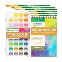Norberg & Linden Watercolor Paint Set - 36 Premium Paints - 12 Page Pad - 6 Brushes - Painting Supplies with Palette, Watercolors, Art Pad Paper and Artist Brushes