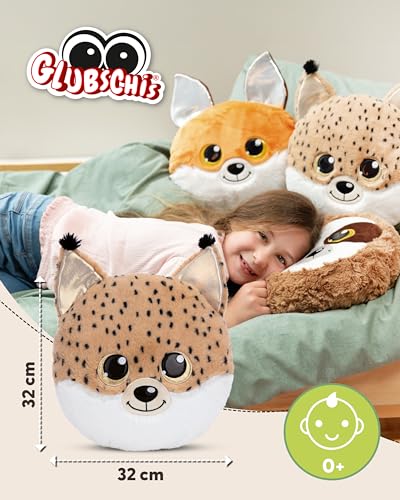 NICI Kuscheltier Kissen GLUBSCHIS Luchs Lenzo 32 x 32 cm - Flauschig-weiches Kuschelkissen für Babys & Kleinkinder, Kinderkissen für Jungs & Mädchen - 61369