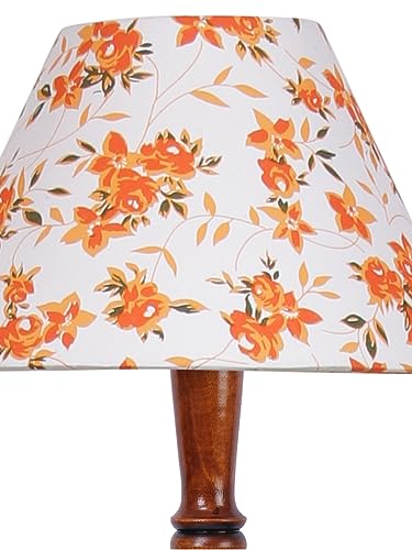 Image of Floor Lamp with Wooden Base - Height 55 Inch, Orange Floral | Modern Standing Lamp for Living Room, Bedroom & Office | Stylish & Elegant Home Lighting Decor | Decorative Lamp