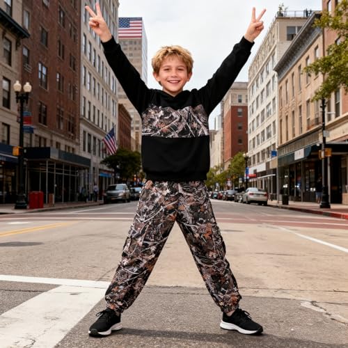 Image of 5-12 Years Boys Clothing Set Camo Hoodie & Cargo Pants Outfits Set 2025 Fashion Clothing