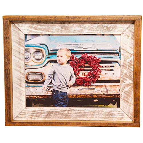Image of Reclaimed Barnwood Picture Frame with Wood Mat - Family Photo Frame with Wooden Matting - Wall Mounted Natural Wood Frame - Rustic Home Decor - Repurposed Wood Frame (White Mat)