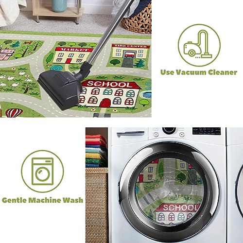 LIVEBOX Green Kids Playroom Rug, 5'x7' Washable Road Rug for Kids Room, Non-Slip Soft Car Rugs Play Mat for Baby Nursery, Large City Traffic Rugs Classroom for Boys Girls Dorm Toy Room Tent - Image 5