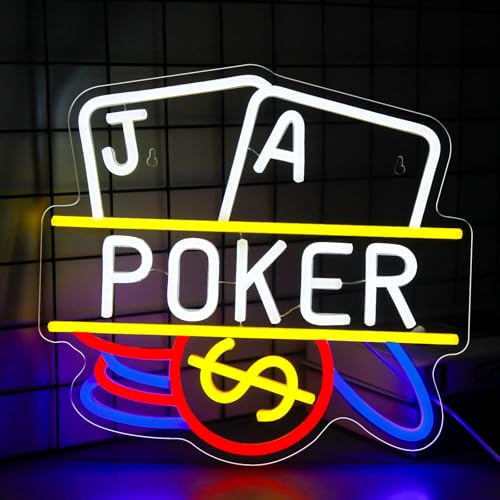 Image of Poker Neon Sign Dimmable Casino LED Wall Light for Man Cave | Playing Cards LED Neon Light for Poker Room, Game Room, Bar, Bedroom, Casino Party Decor, Gift for Poker Lovers, USB Powered