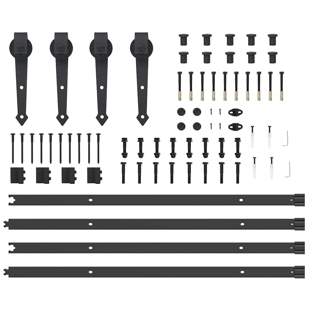 Juego de herrajes para puerta corredera, acero negro, 427 cm, con topes y ruedas, accesorios de montaje para puerta de granero, repuesto para puerta principal, puerta de habitación, puerta de