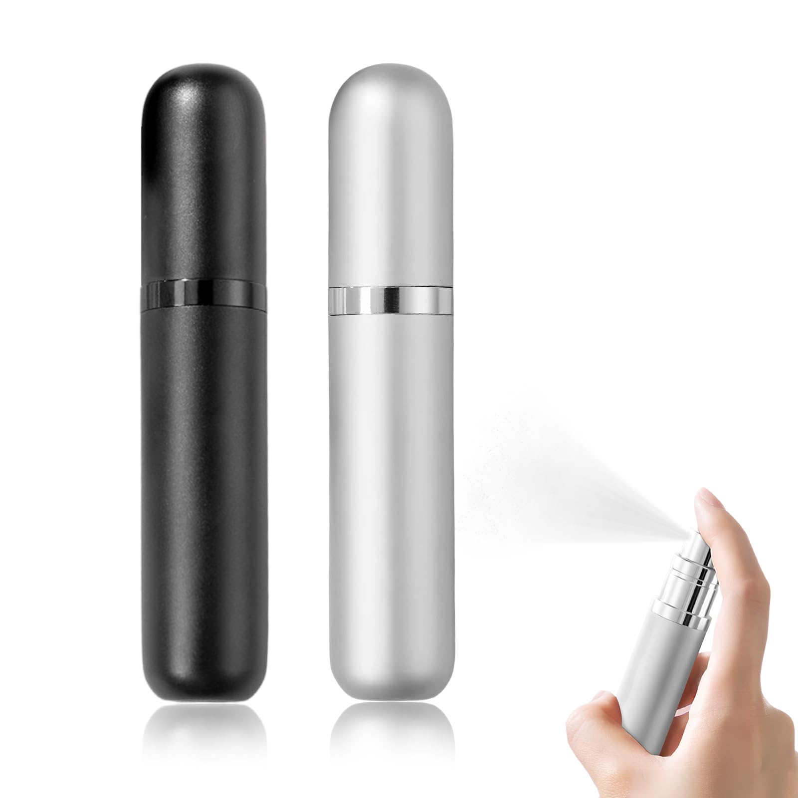 5ML Perfume Atomiser Refillable, Travel Mini Perfume Spray Bottles Empty Sprays, Portable Aftershave Dispenser Spray Bottle Empty Leak Proof for Outdoor Luggage for Women & Men (Black+Silver)