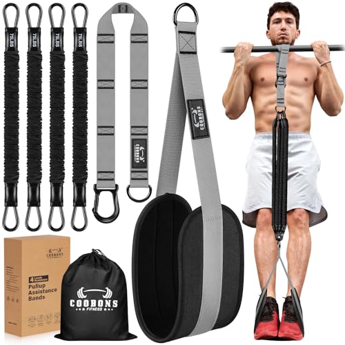 Pull Up Assistance Bands, 300lbs Heavy Duty Resistance Bands for Pull Ups with Adjustable Height, Fabric Feet Rest & Knee Support