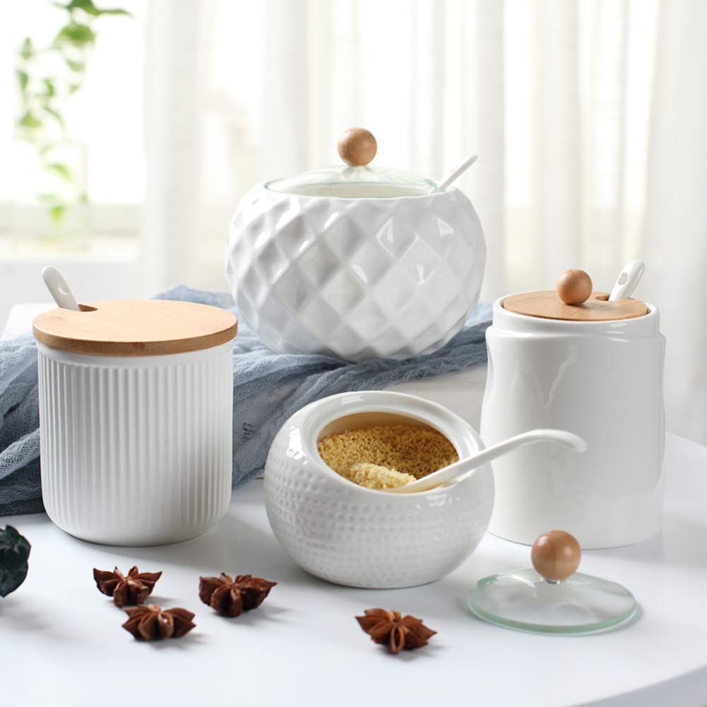 Mehrido Sucrier En Céramique Avec Couvercle Et Cuillère - Récipient à