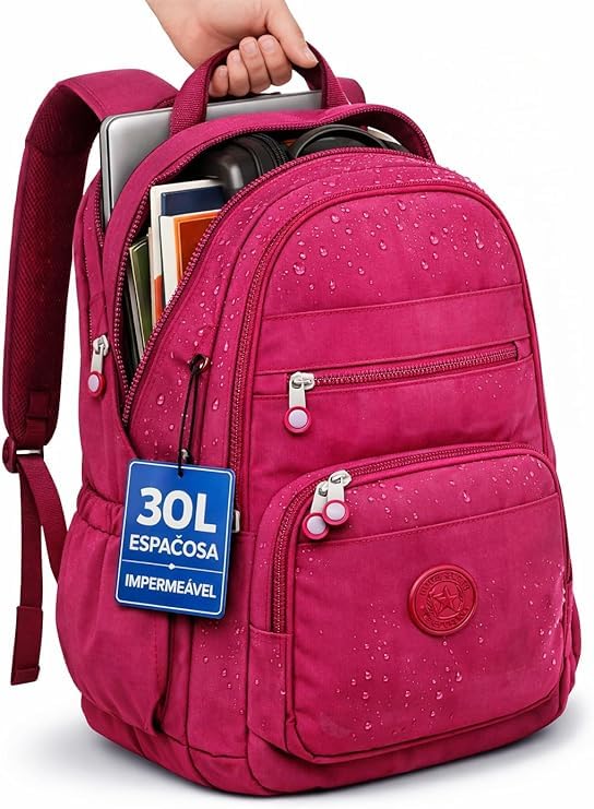 Mochila Grande 30L Nylon Impermeável Preta