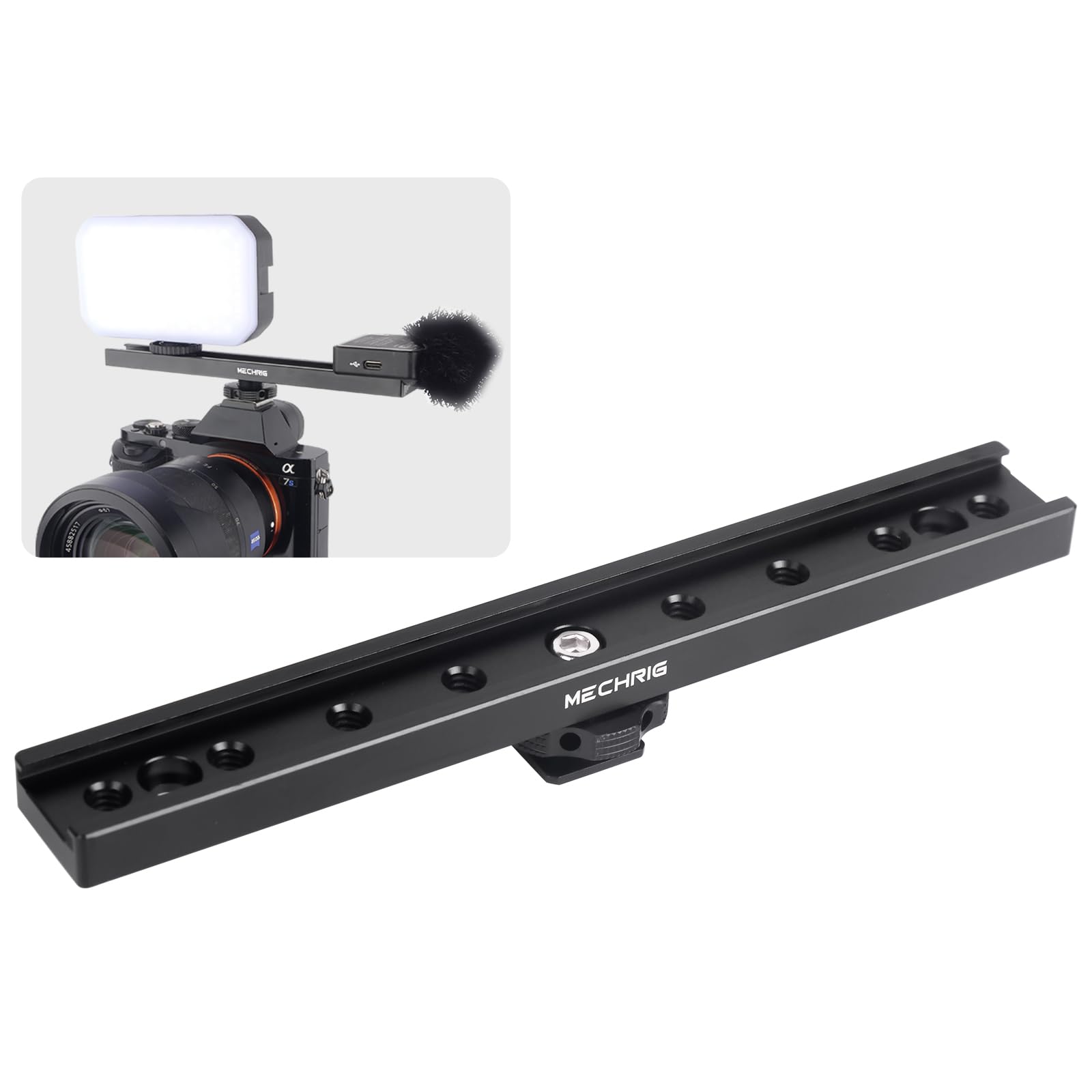 7-Zoll-Blitzschuhhalterung, Blitzschuh-Verlängerungsstange, Aluminium-Gleitschiene, Blitzschuhhalterung mit 1/4-Zoll- und 3/8-Zoll-Gewinde für DSLR-Kamera, LED-Videoleuchte, Mikrofonmonitor (62033)