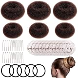TIESOME 41 cojines pequeños y grandes, donut haardonut, 6 unidades para hacer moños para mujeres, pelo de peluche, ayuda para hacer moños pequeños y grandes, con 5 bandas elásticas, 20 pinzas en forma
