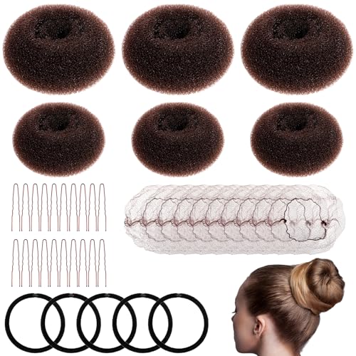 TIESOME 41 Stück Duttkissen Klein Groß Haardonut 6 Stück Dutt Maker für Frauen Plüsch HaarDutt Maker Frisurenhilfe Kleine und Groß mit 5 Elastischen Haarband 20 U-Form Haarspange 10 Elastische Netze