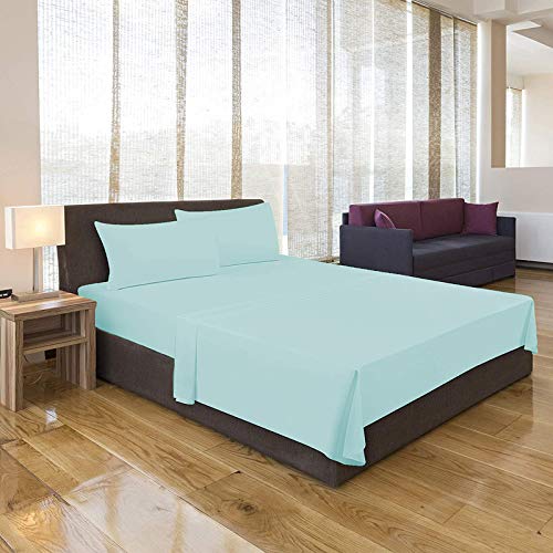 Indian Kingdom Light Blue 600-TC Organic Cotton Bedsheet with 4-Pillow Covers Soft and Comfy Material Bedsheet (66x96) Single Bed Size (17x27) Inches Pillow Covers