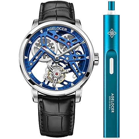 AGELOCER Manual Mechanical Watch Skeleton Tourbillon Wrist Watch with Mechanical Movement and Skeleton Dial Luxury Dress Watch Cover
