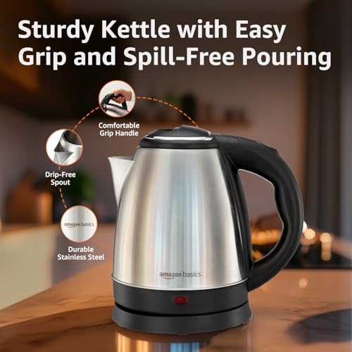 Image of Amazon Basics 1.5 Litre Electric Kettle | 1500W | 360 Swivel Base | Led Indicator | Dry Boil Protection | Auto Shut-off & Overheat Protection | Multipurpose Travel Kettle