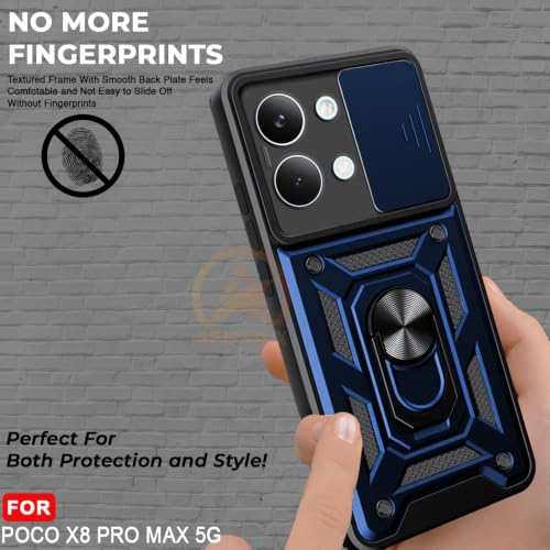 Image of Armor Bumper Back Cover Case for Poco X8 Pro MAX 5G | Rotating Camera Cover, Ring Holder & Kickstand | Heavy Duty & 360 Degree Protection Poco X8 Pro MAX 5G Back Cover (Blue)