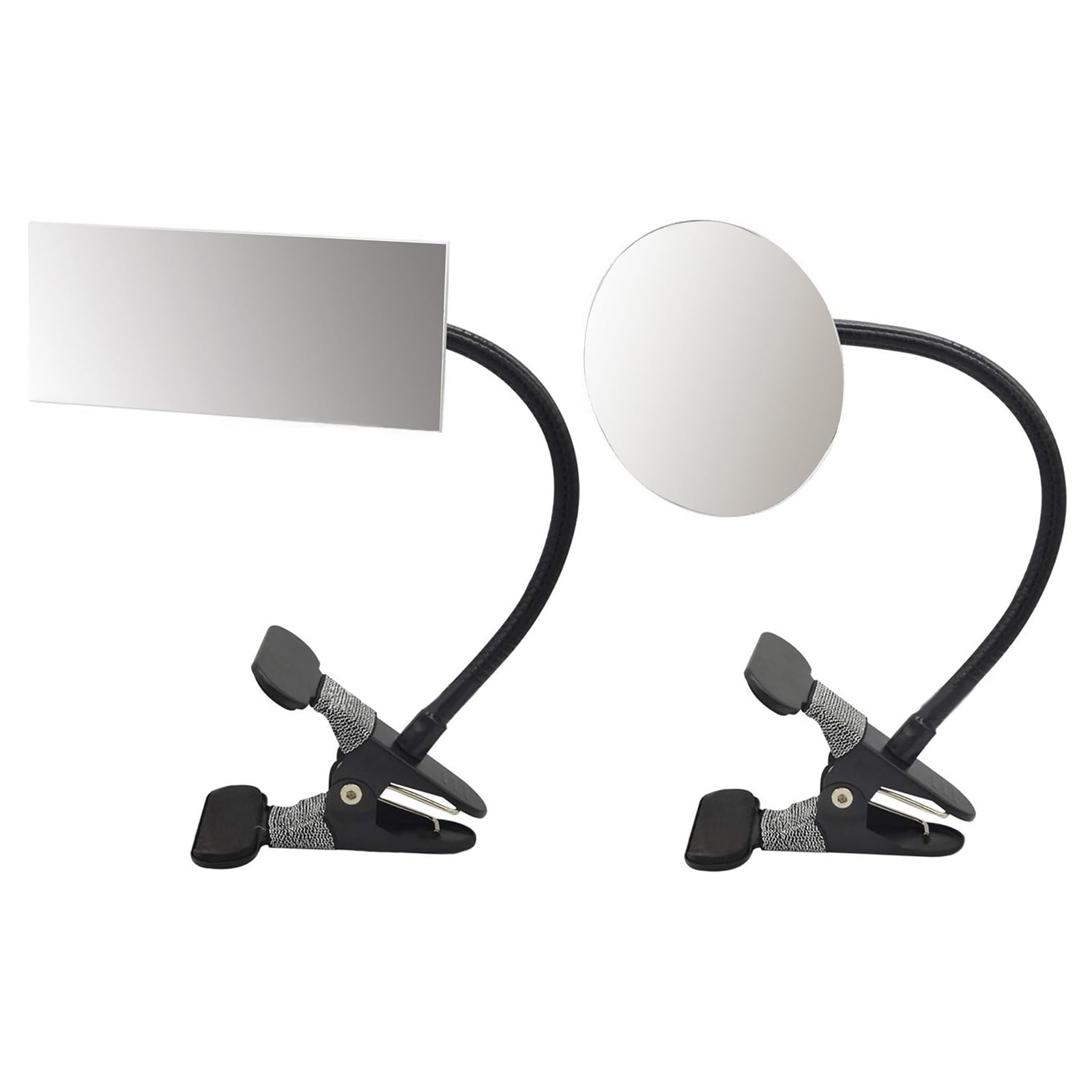 Diseño rectangular y redondo de seguridad ajustable con clip flexible para escritorio o cubículos. Vista trasera