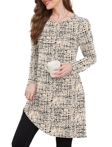 Image of OFEEFAN Womens Long Sleeve Tunic Dress Fall Fashion Sweater Dress with Pockets Pleated Front Casual Winter