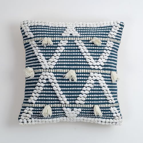 Image of TIB Premium Boho Decorative Throw Cushion Covers, 16 x 16 cm, Set of 2, Cotton. (White & Blue Cross)-230 TC